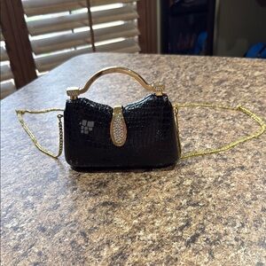 Black and Gold Mini Bag with Chain Strap